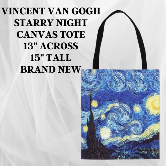 Vincent Van Gogh Starry Night Canvas Tote Bag - About 13" wide & 15" Tall - NWT - Picture 1 of 5